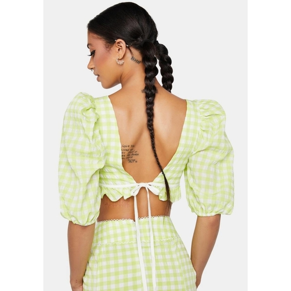 FOR LOVE & LEMONS Maureen Set Top And Skirt Green Gingham M Medium - Picture 10 of 15